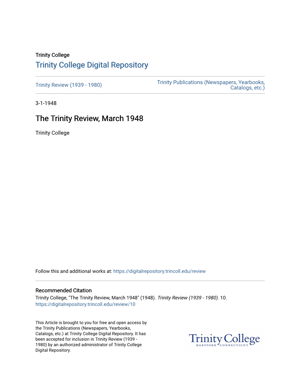 The Trinity Review, March 1948