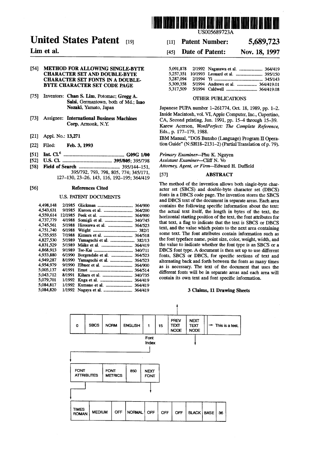 United States Patent (19) 11 Patent Number: 5,689,723 Lim Et Al