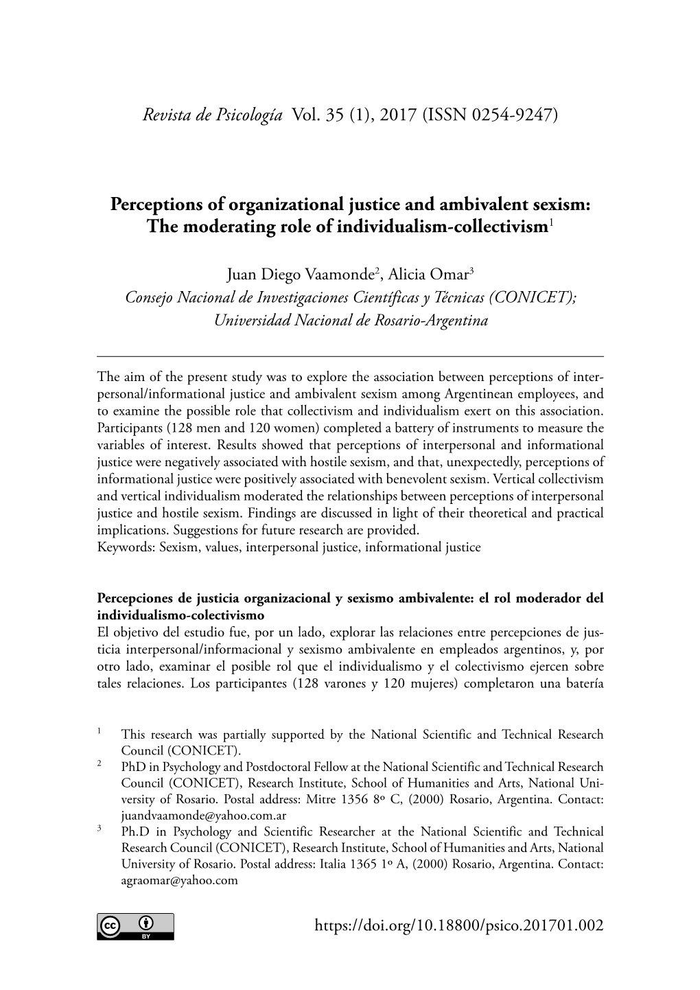 Perceptions of Organizational Justice and Ambivalent Sexism: the Moderating Role of Individualism-Collectivism1