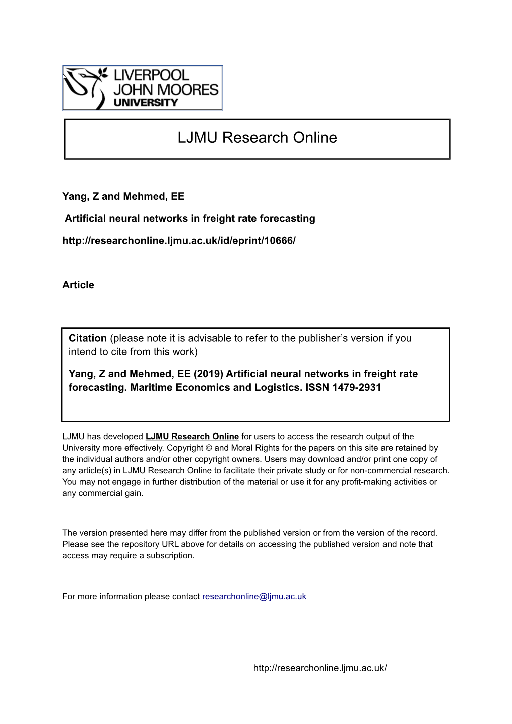 Artificial Neural Networks in Freight Rate Forecasting