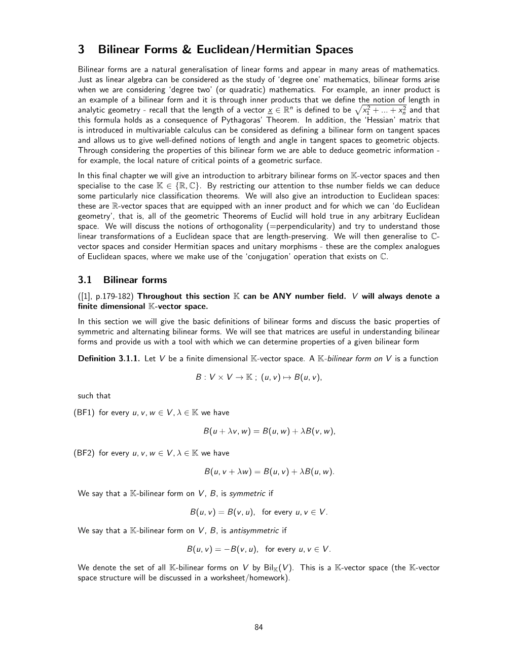 3 Bilinear Forms & Euclidean/Hermitian Spaces