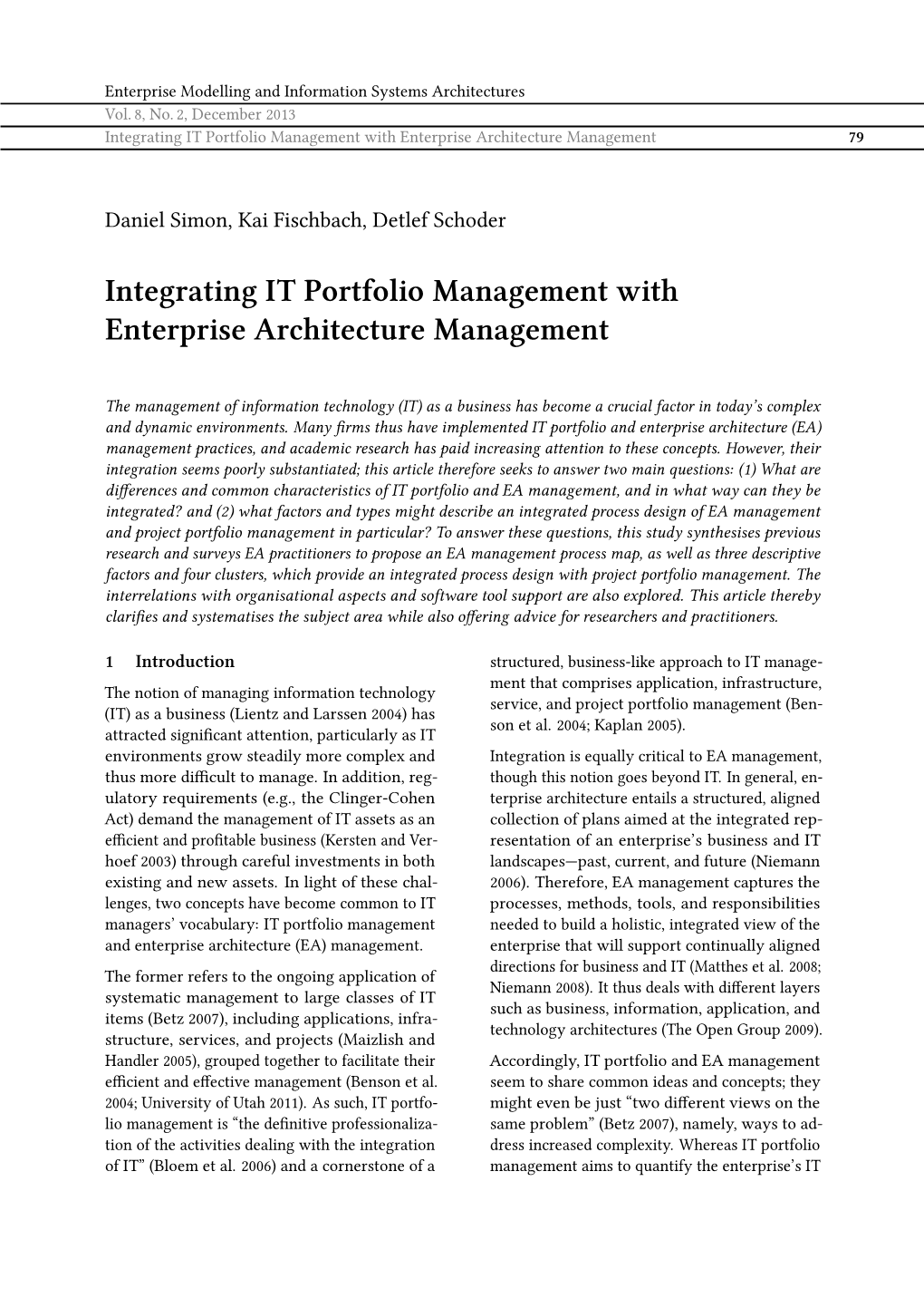 Integrating IT Portfolio Management with Enterprise Architecture Management 79