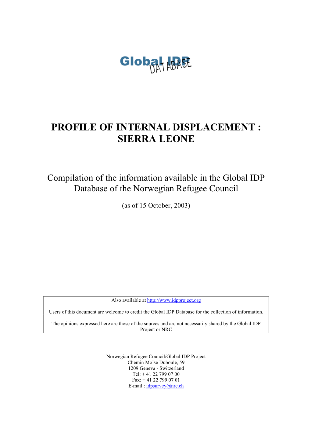 Profile of Internal Displacement : Sierra Leone