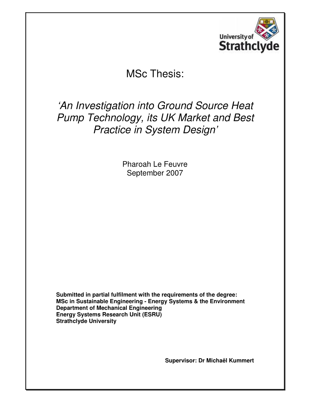 Msc Thesis: 'An Investigation Into Ground Source Heat Pump