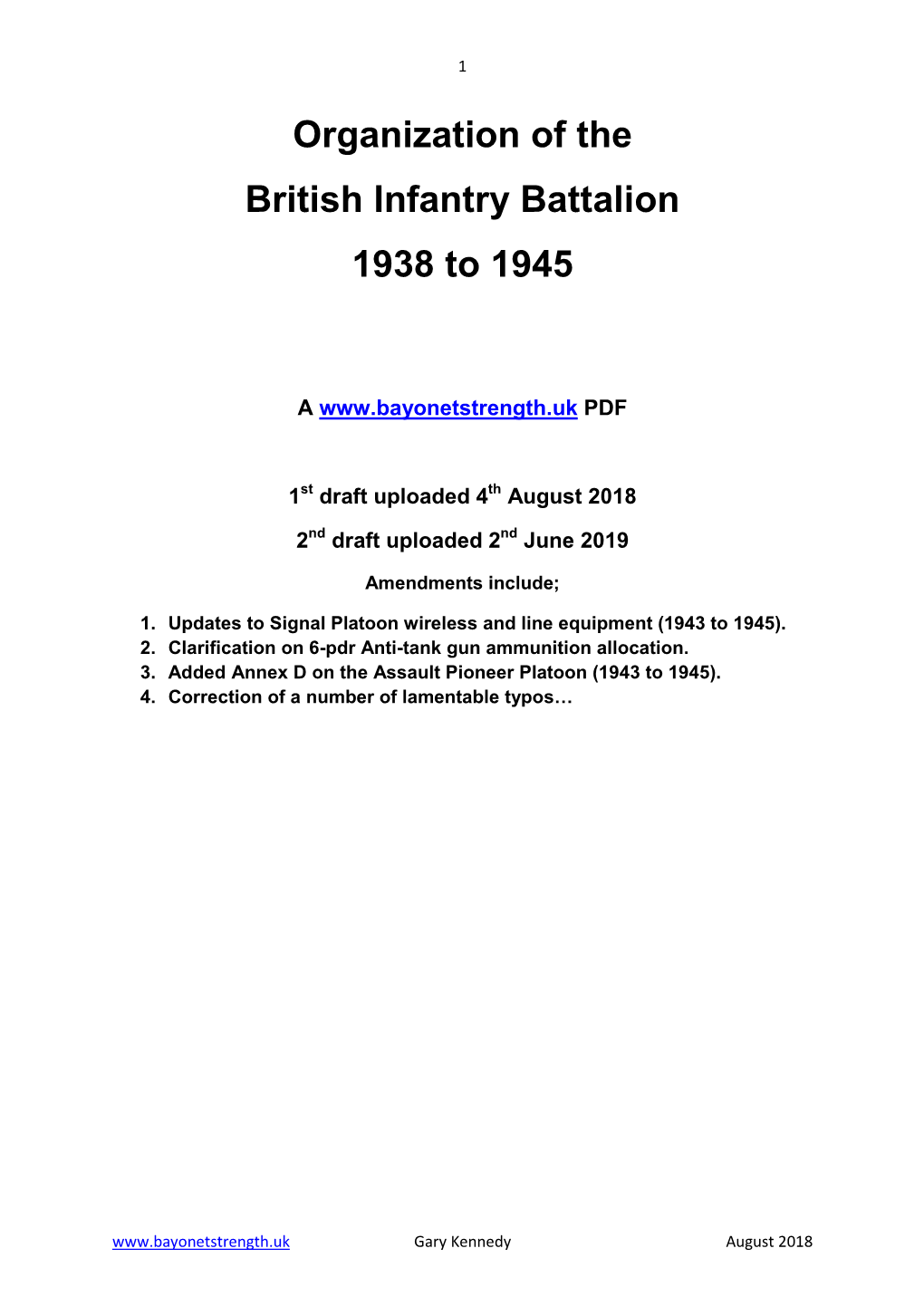 Organization of the British Infantry Battalion 1938 to 1945