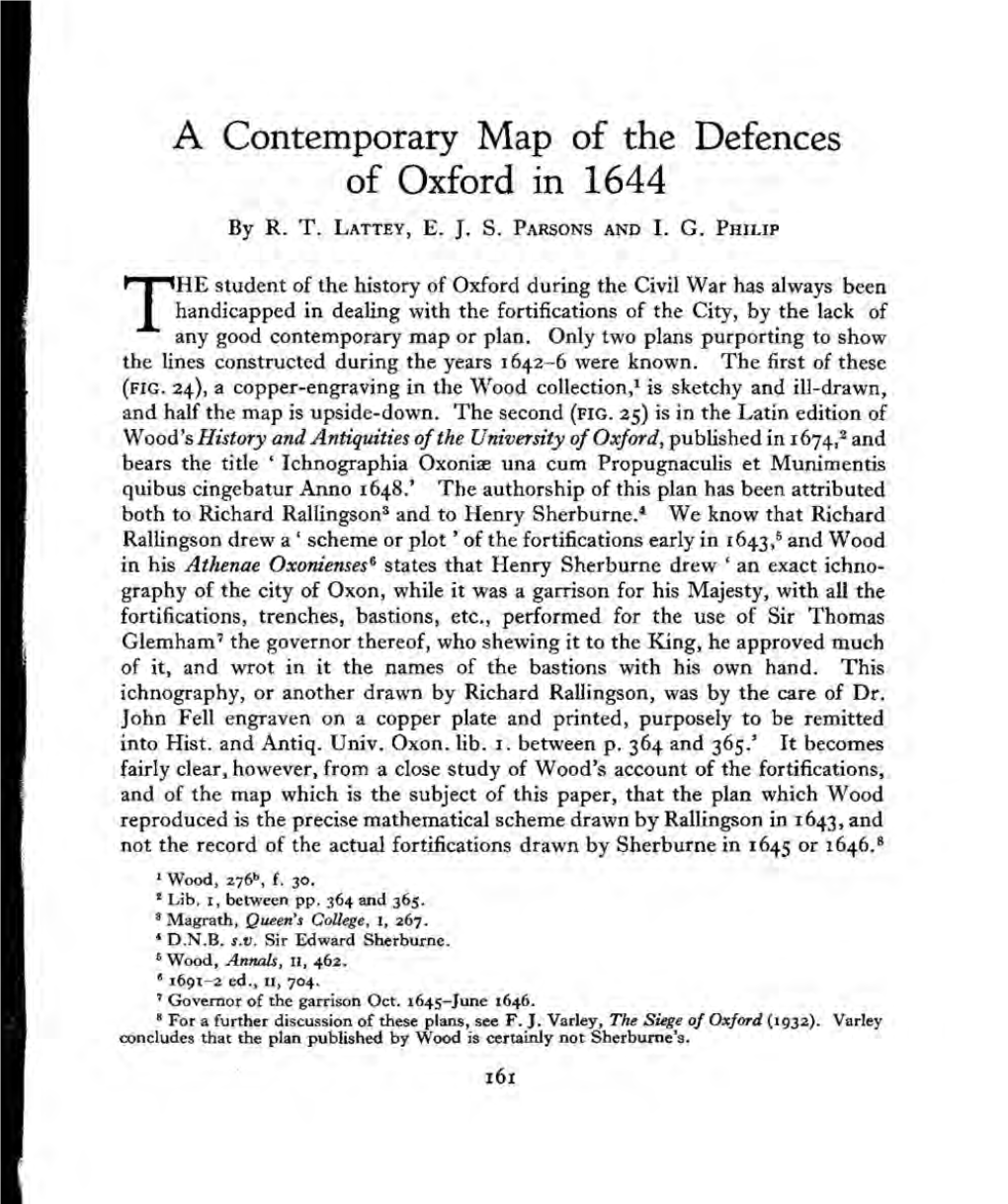 A Contemporary Map of the Defences of Oxford in 1644