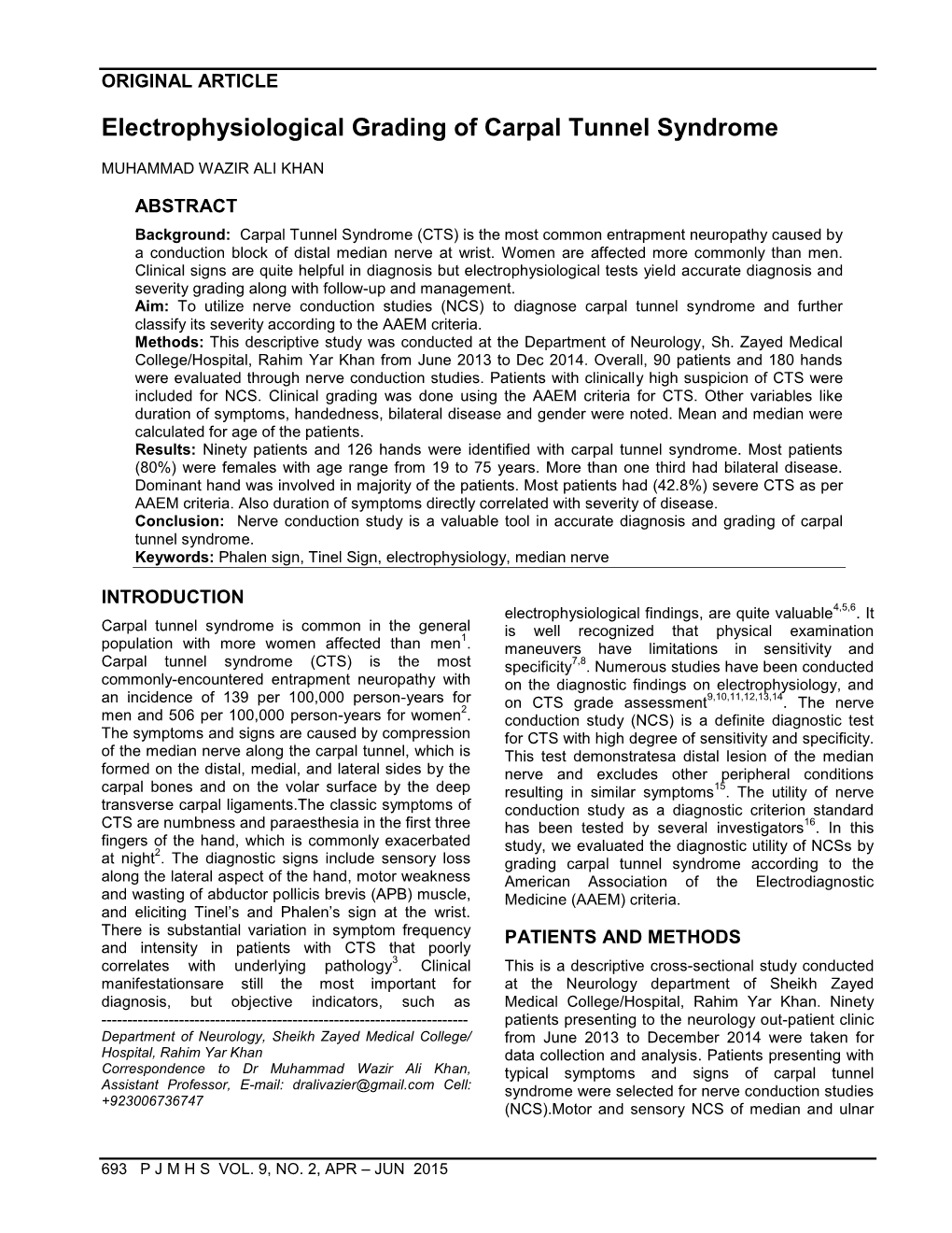 Electrophysiological Grading of Carpal Tunnel Syndrome