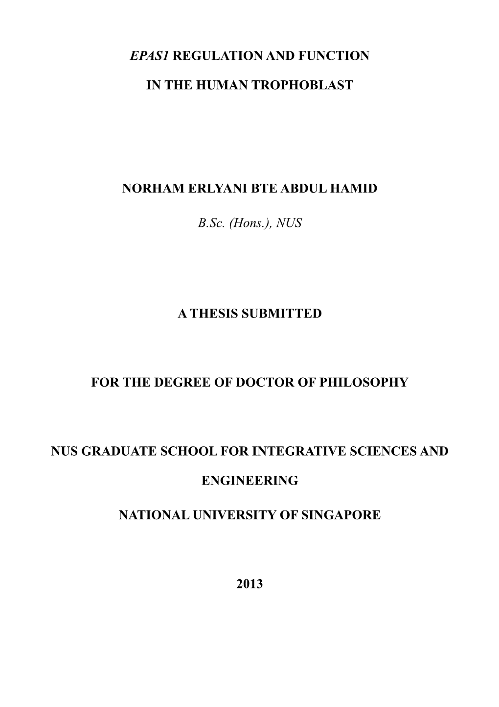 Nus a Thesis Submitted