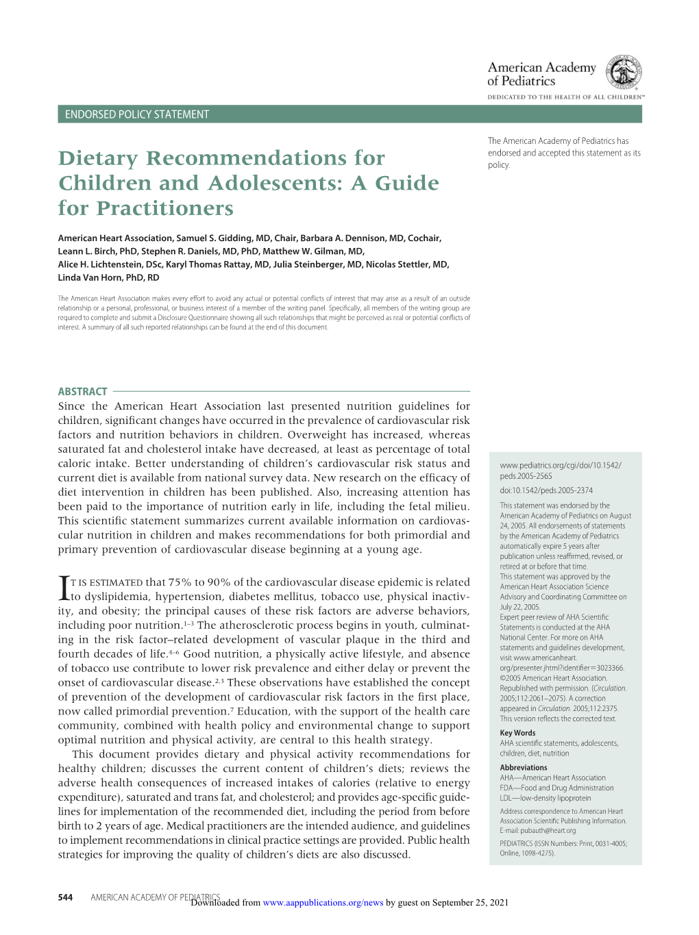 Dietary Recommendations for Children and Adolescents: a Guide for Practitioners Samuel S