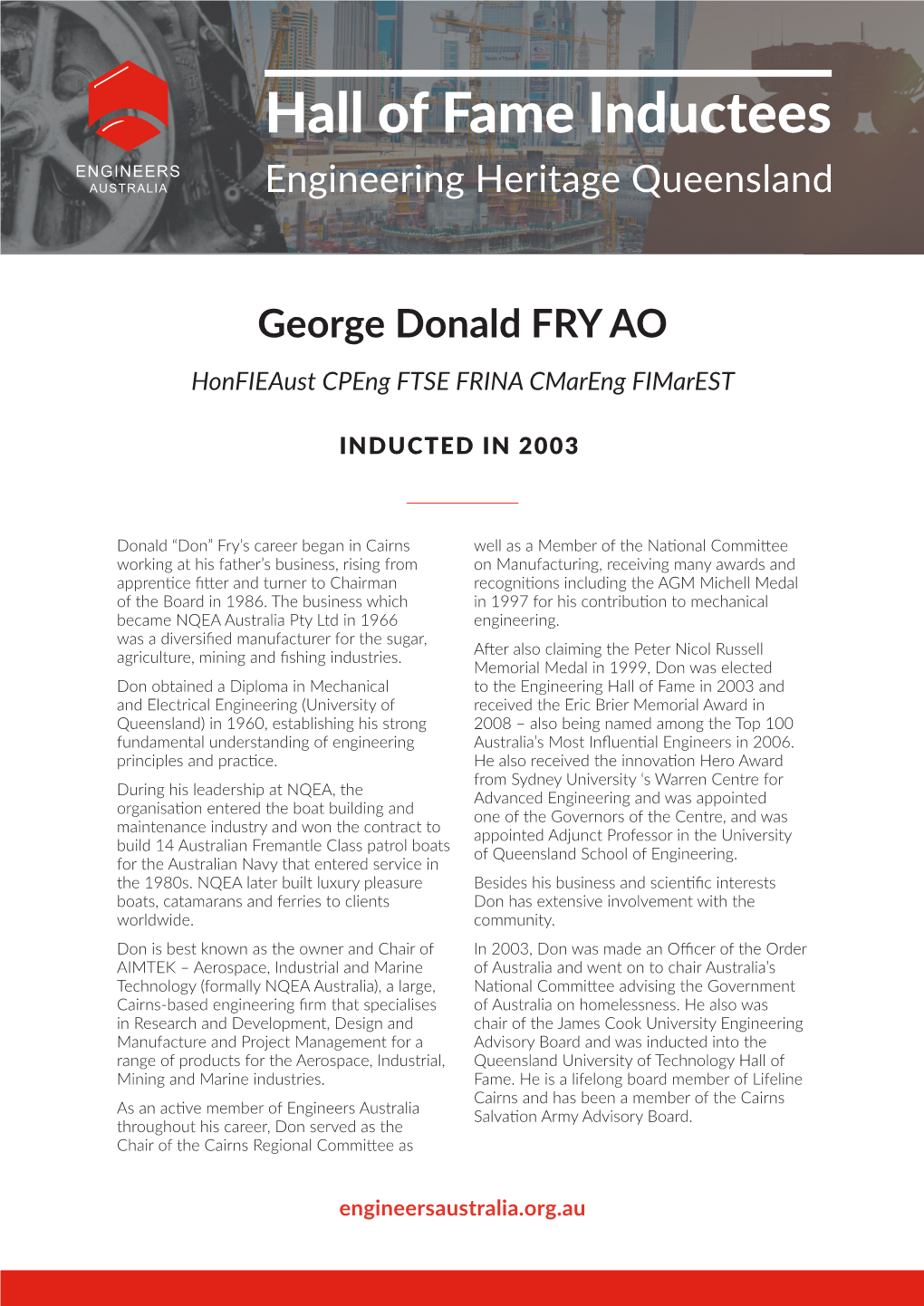 Donald George FRY AO