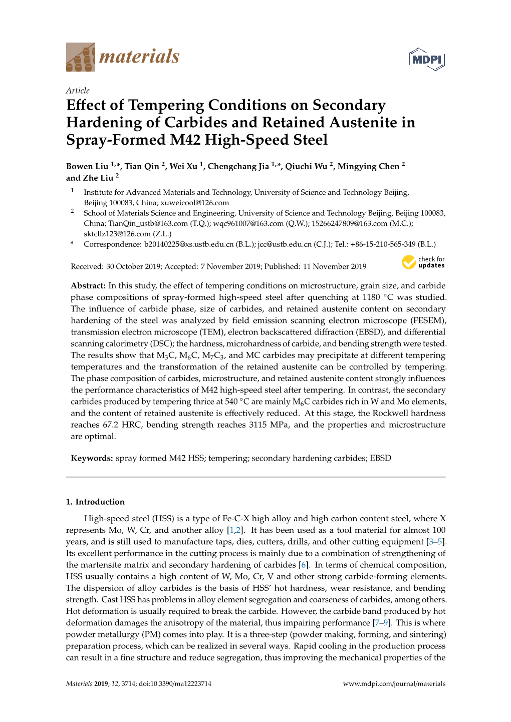 Effect of Tempering Conditions on Secondary Hardening of Carbides