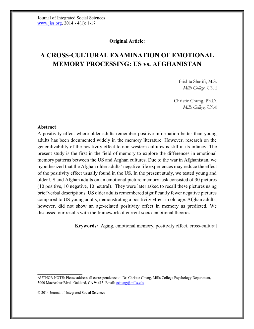 A CROSS-CULTURAL EXAMINATION of EMOTIONAL MEMORY PROCESSING: US Vs