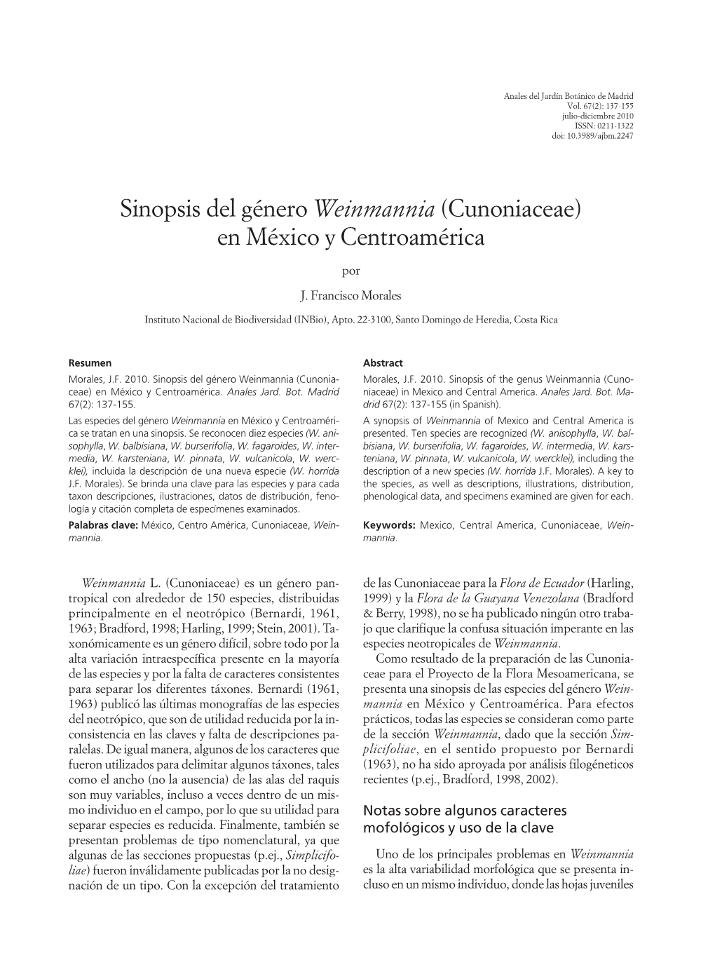 Cunoniaceae) En México Y Centroamérica