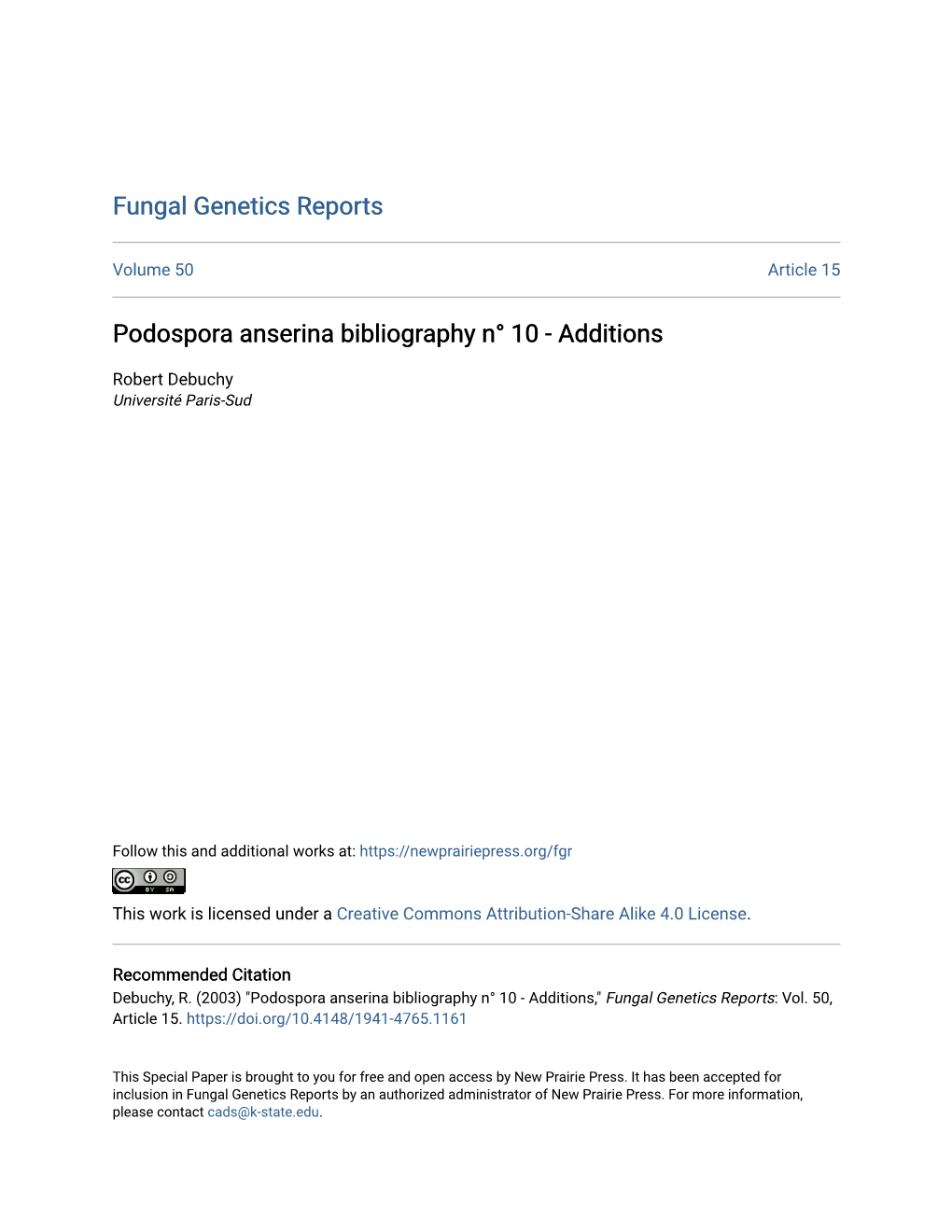 Podospora Anserina Bibliography N° 10 - Additions