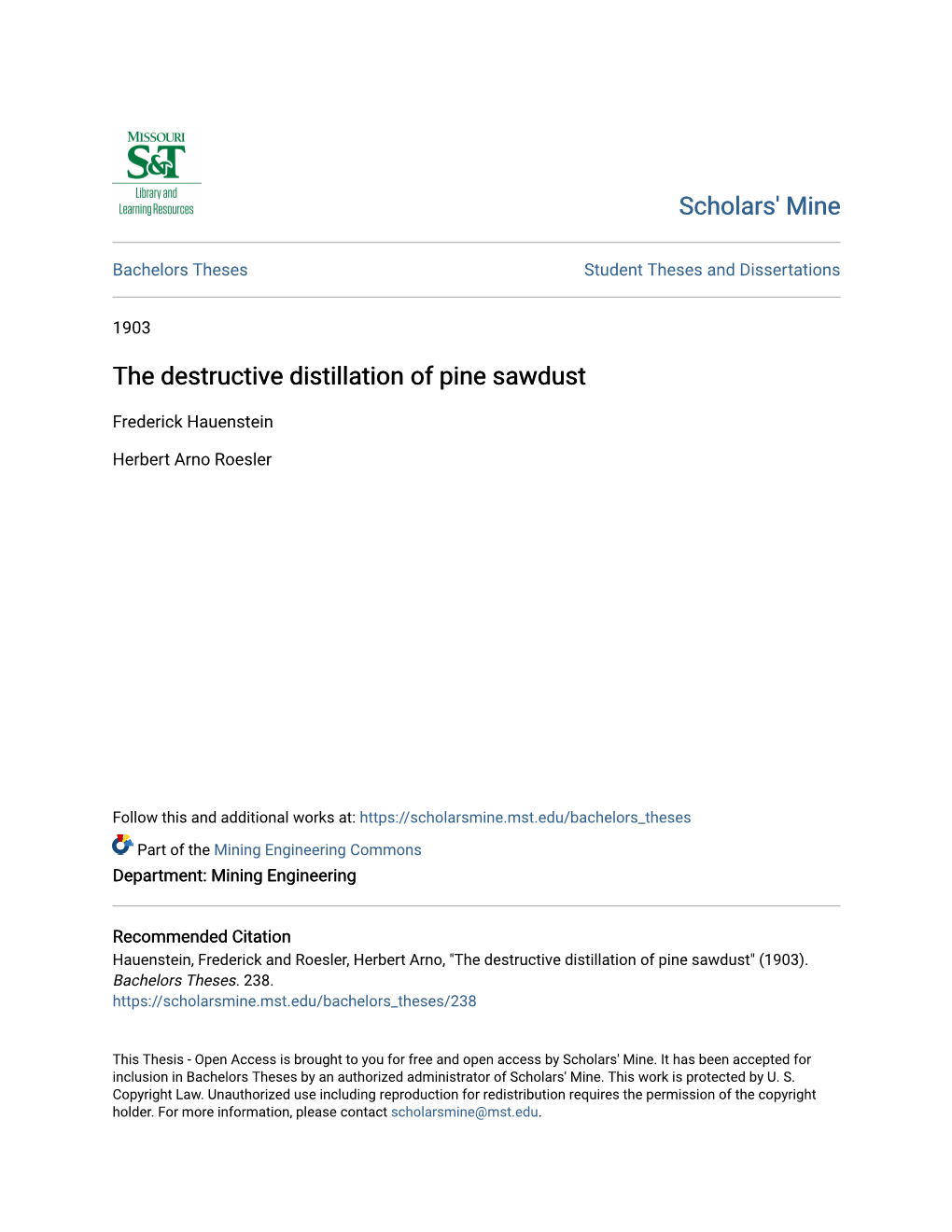 The Destructive Distillation of Pine Sawdust