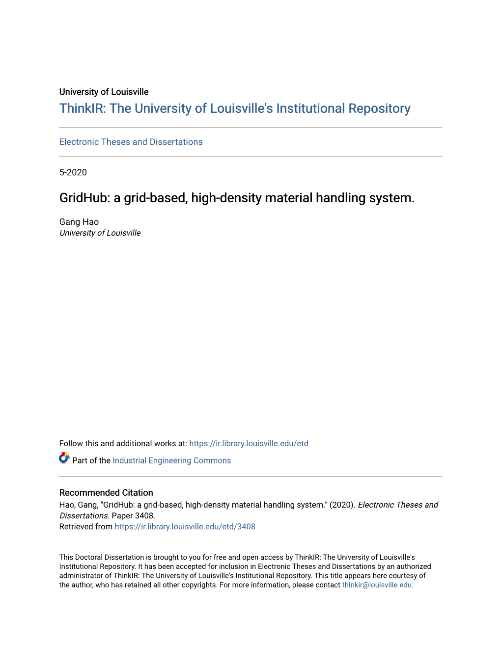 Gridhub: a Grid-Based, High-Density Material Handling System