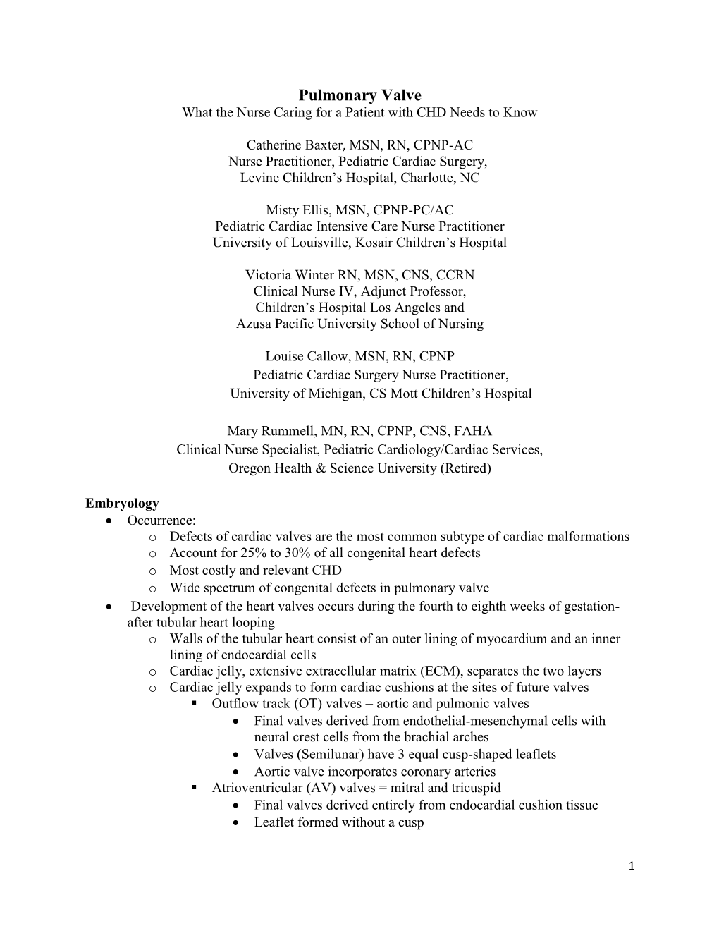 Pulmonary Valve Guideline