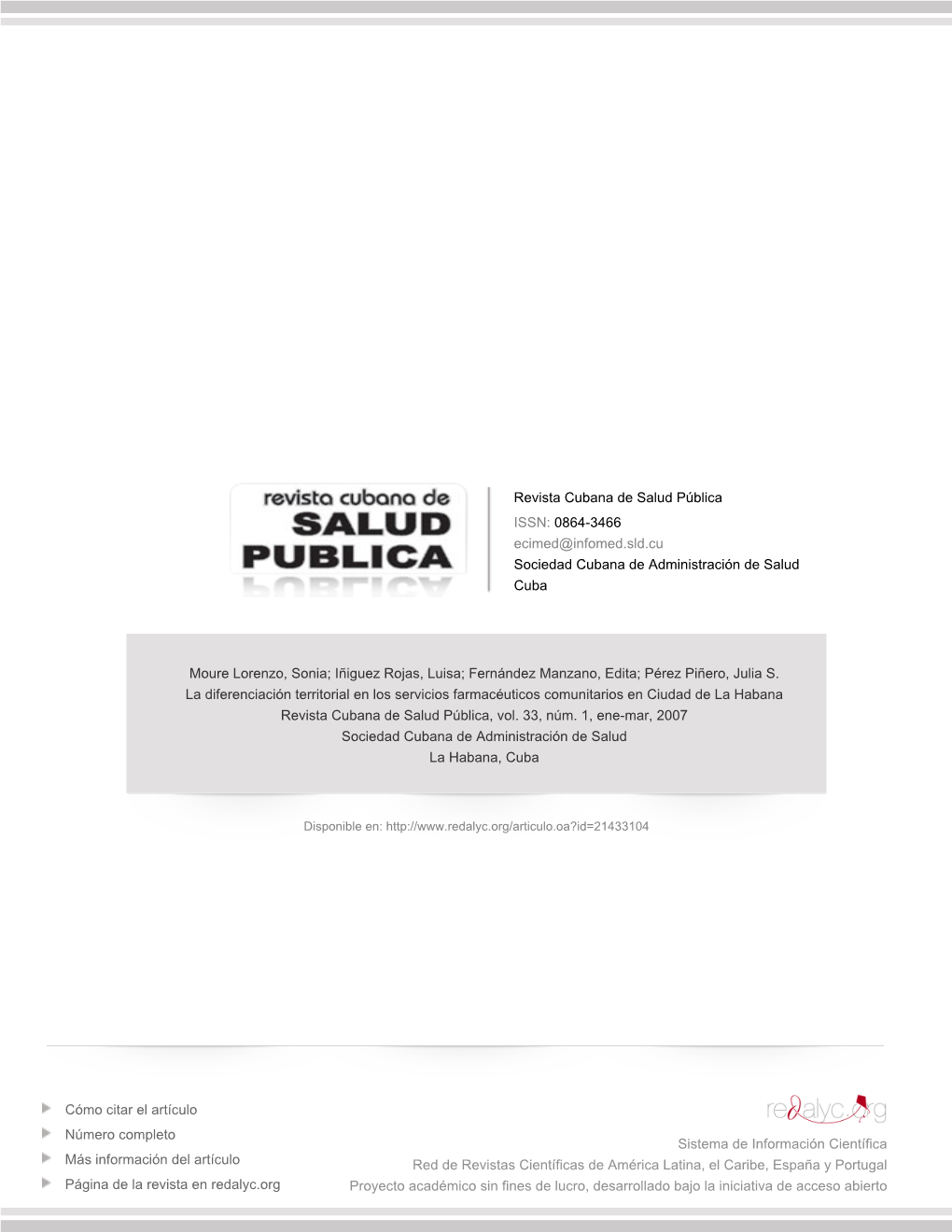 La Diferenciación Territorial En Los Servicios Farmacéuticos Comunitarios En Ciudad De La Habana Revista Cubana De Salud Pública, Vol