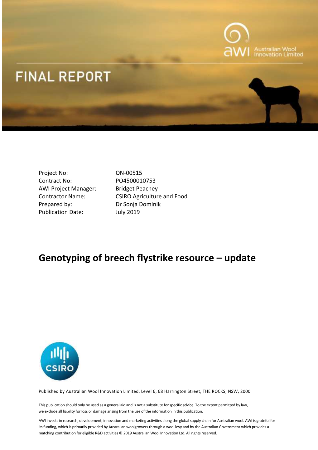 Genotyping of Breech Flystrike Resource – Update