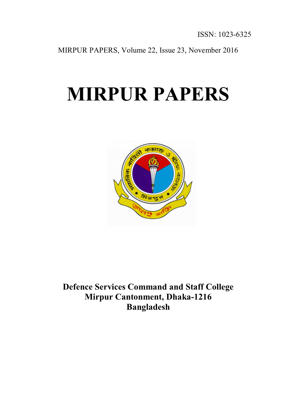 MIRPUR PAPERS, Volume 22, Issue 23, November 2016