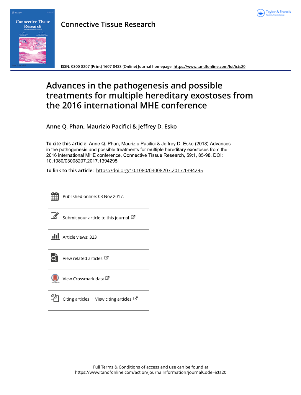 Advances in the Pathogenesis and Possible Treatments for Multiple Hereditary Exostoses from the 2016 International MHE Conference