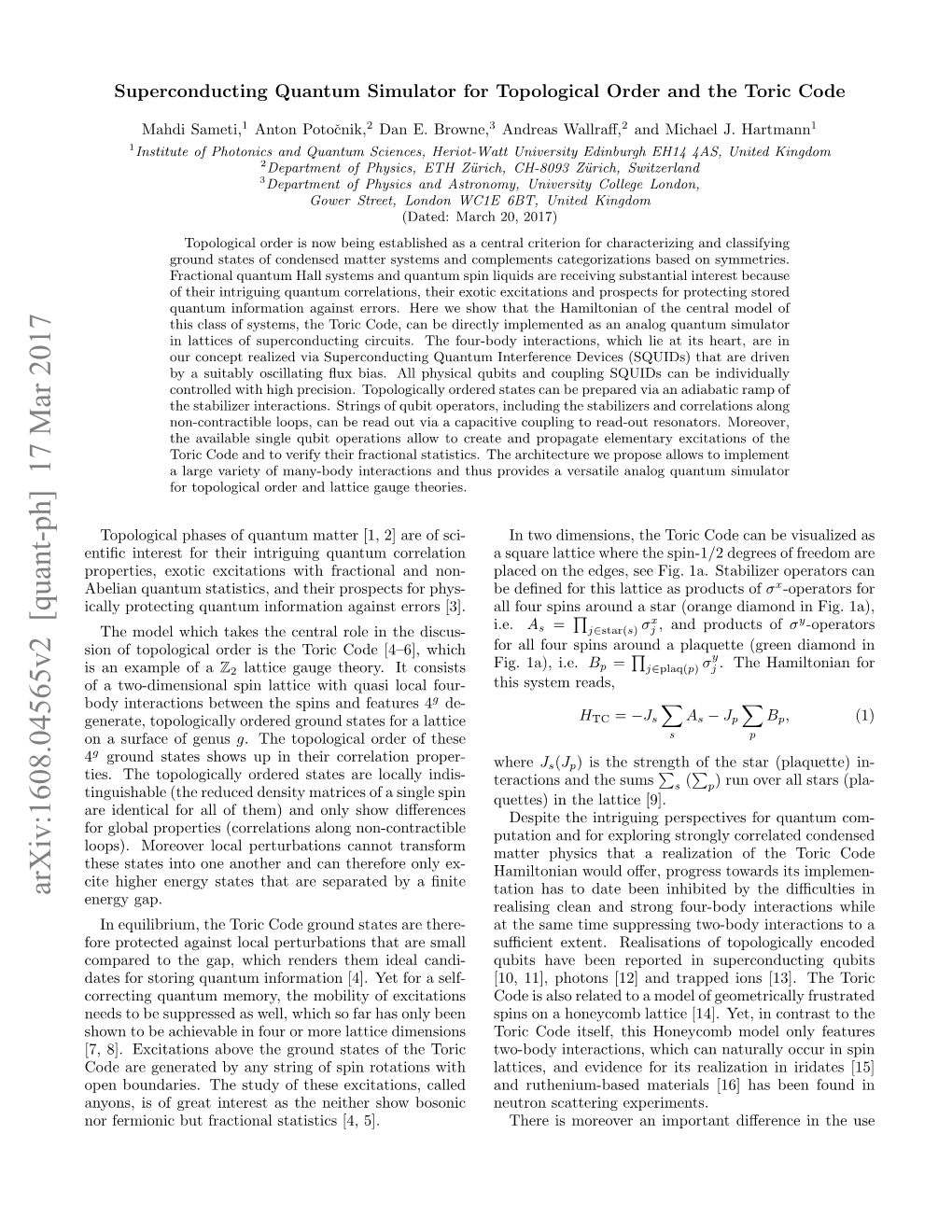 Superconducting Quantum Simulator for Topological Order and the Toric Code