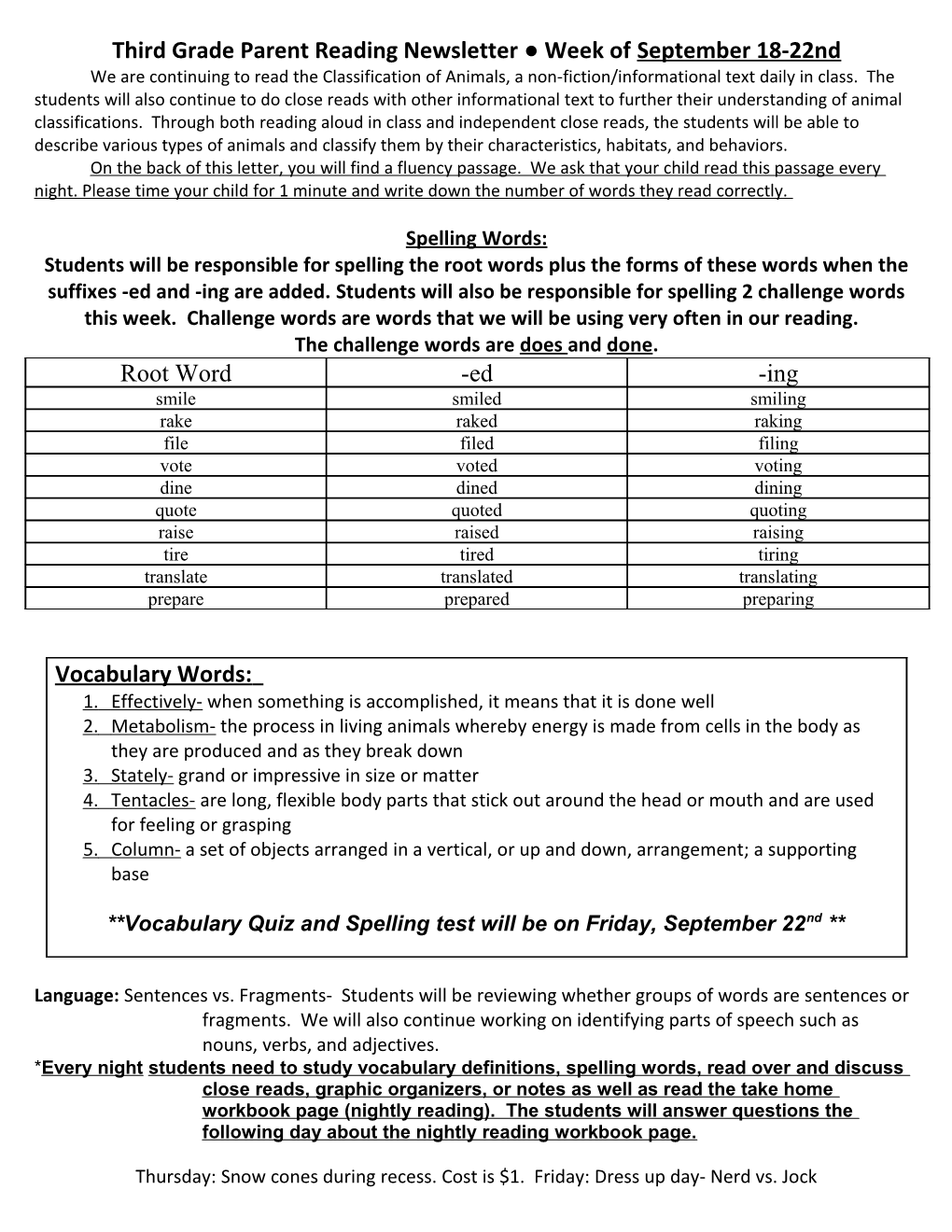 Third Grade Parent Newsletter #24