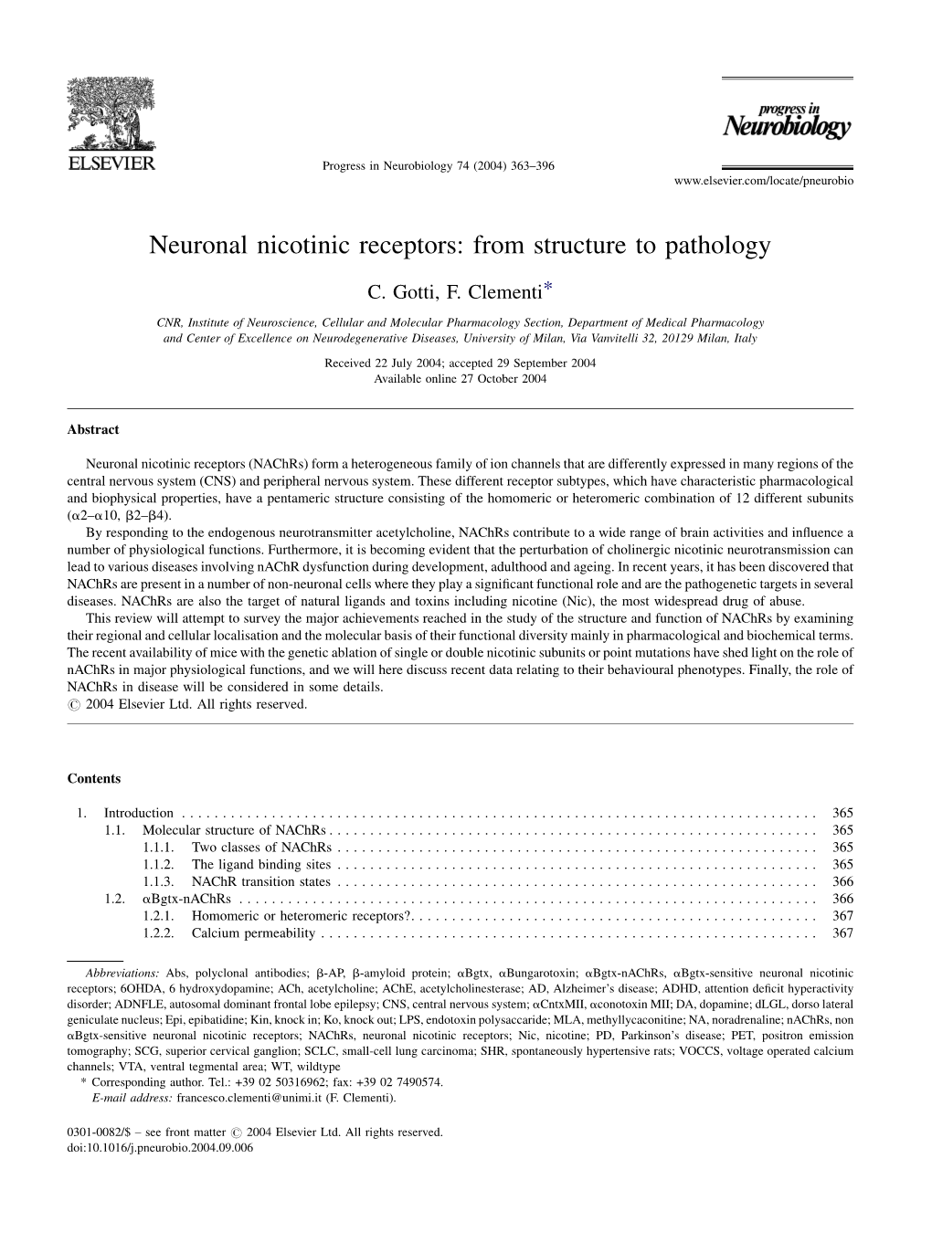 Neuronal Nicotinic Receptors: from Structure to Pathology