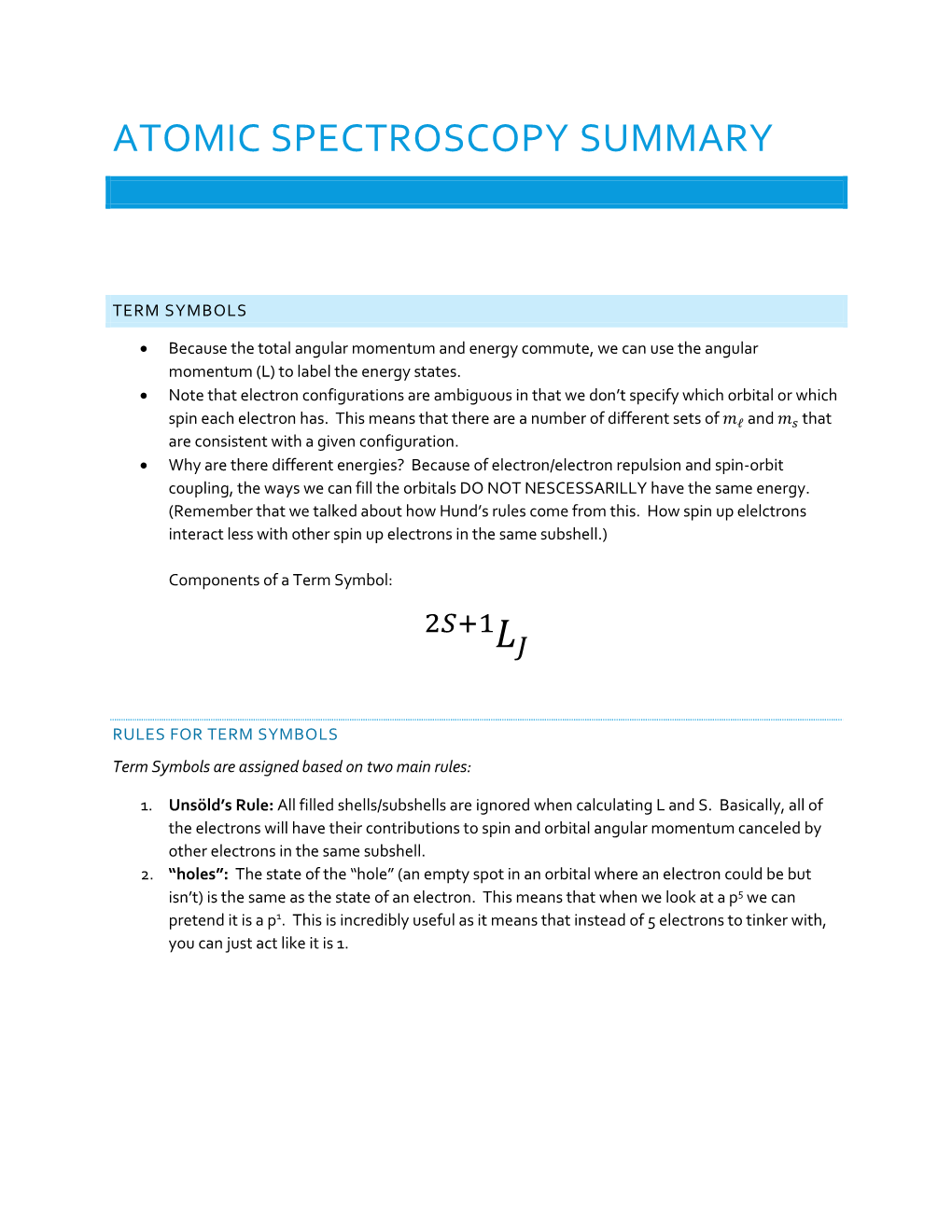 Atomic Spectroscopy Summary