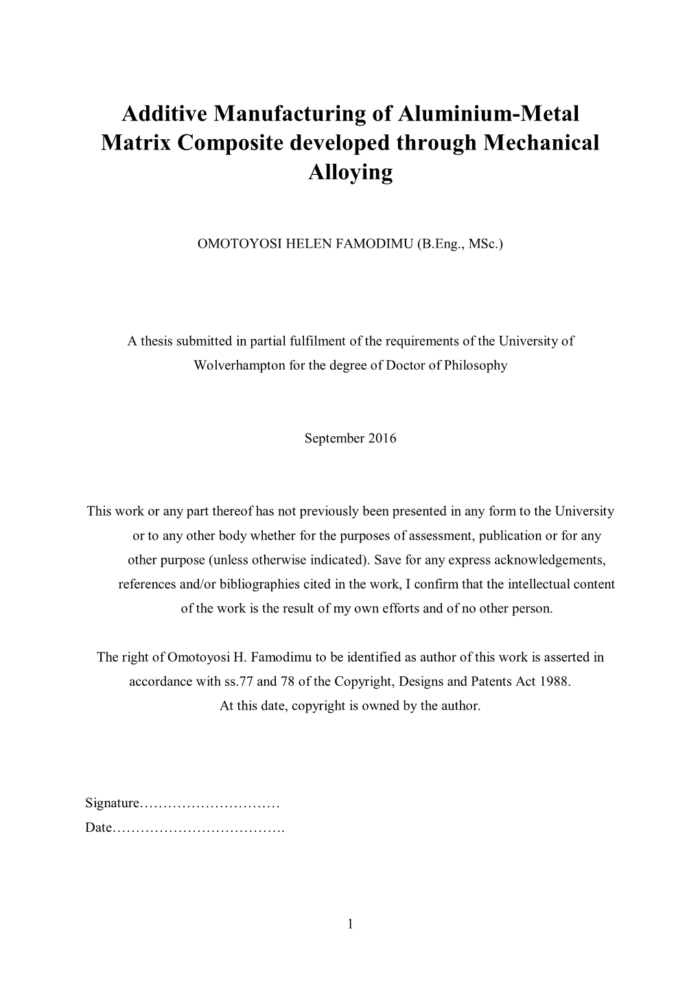 Additive Manufacturing of Aluminium-Metal Matrix Composite Developed Through Mechanical Alloying