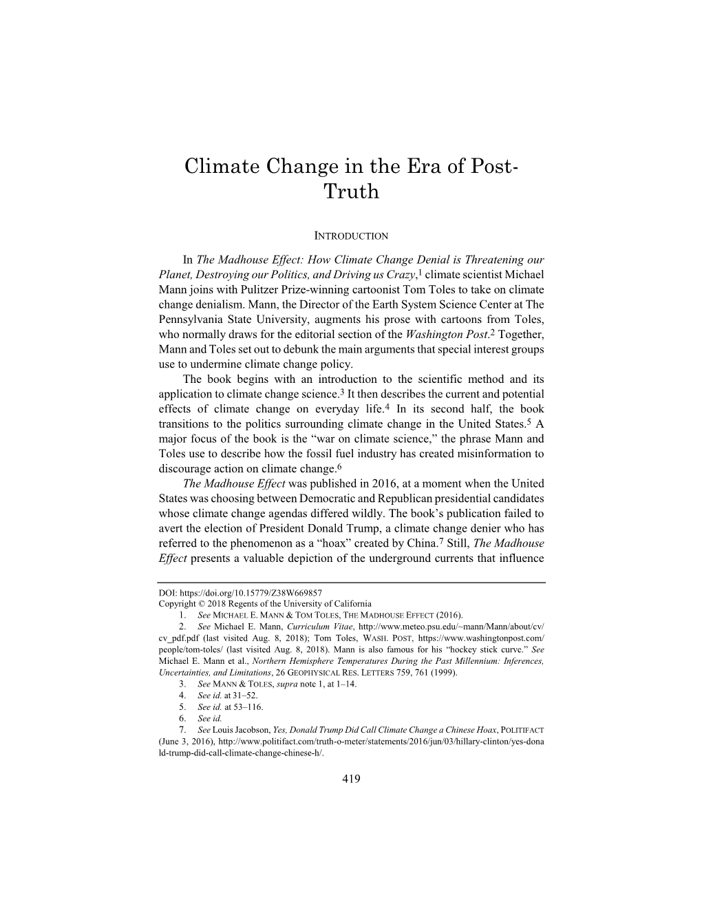 Climate Change in the Era of Post-Truth