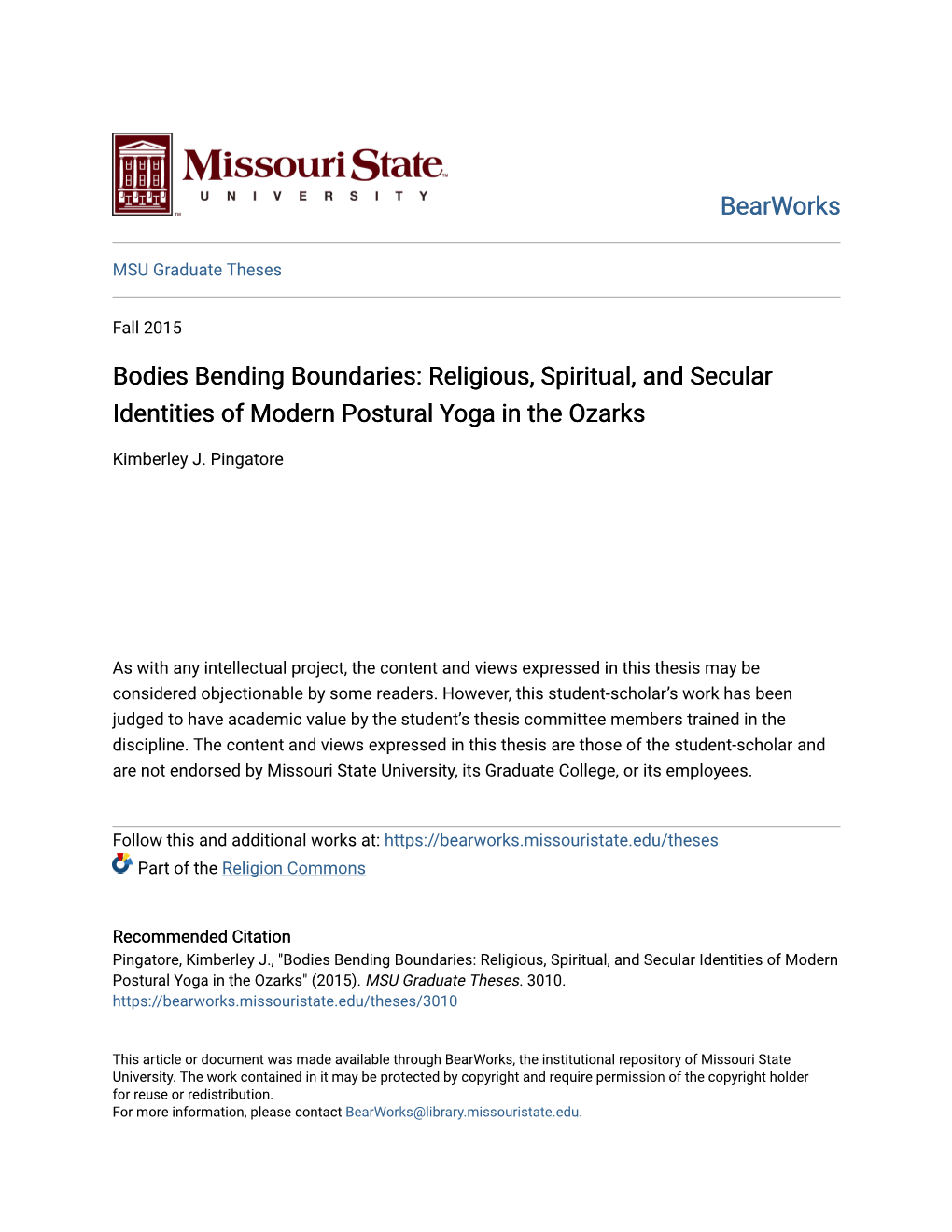 Religious, Spiritual, and Secular Identities of Modern Postural Yoga in the Ozarks