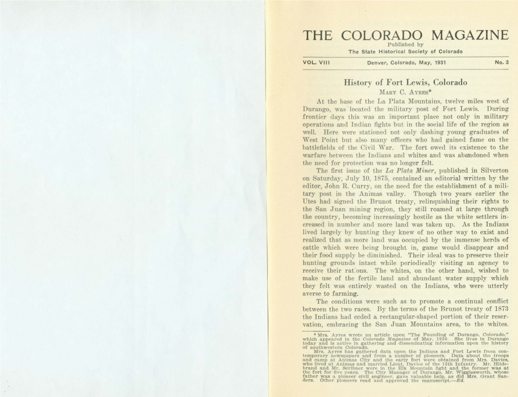 COLORADO MAGAZINE Published by the State Historical Society of Colorado