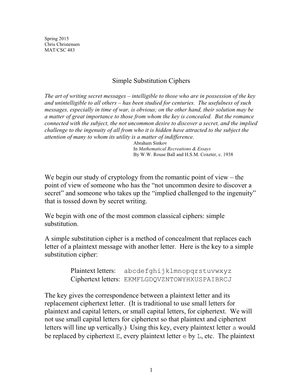 Simple Substitution and Caesar Ciphers