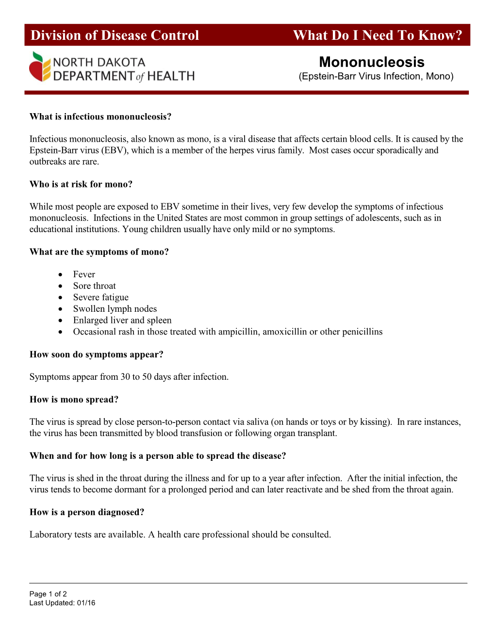 Mononucleosis (Epstein - Barr Virus Infection , Mono)