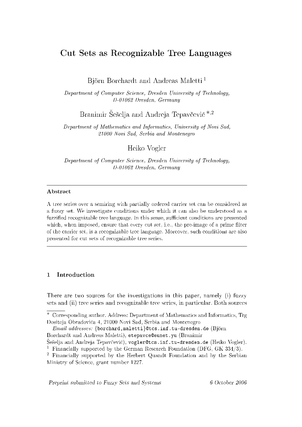 Cut Sets As Recognizable Tree Languages