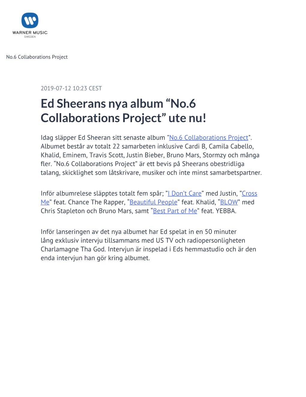 ​Ed Sheerans Nya Album “No.6 Collaborations Project” Ute