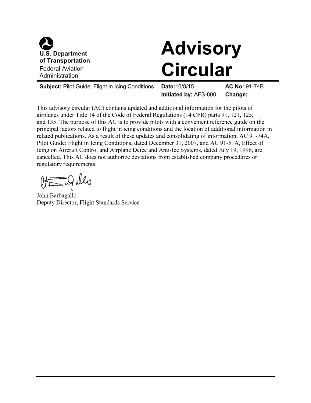 FAA Advisory Circular AC 91-74B