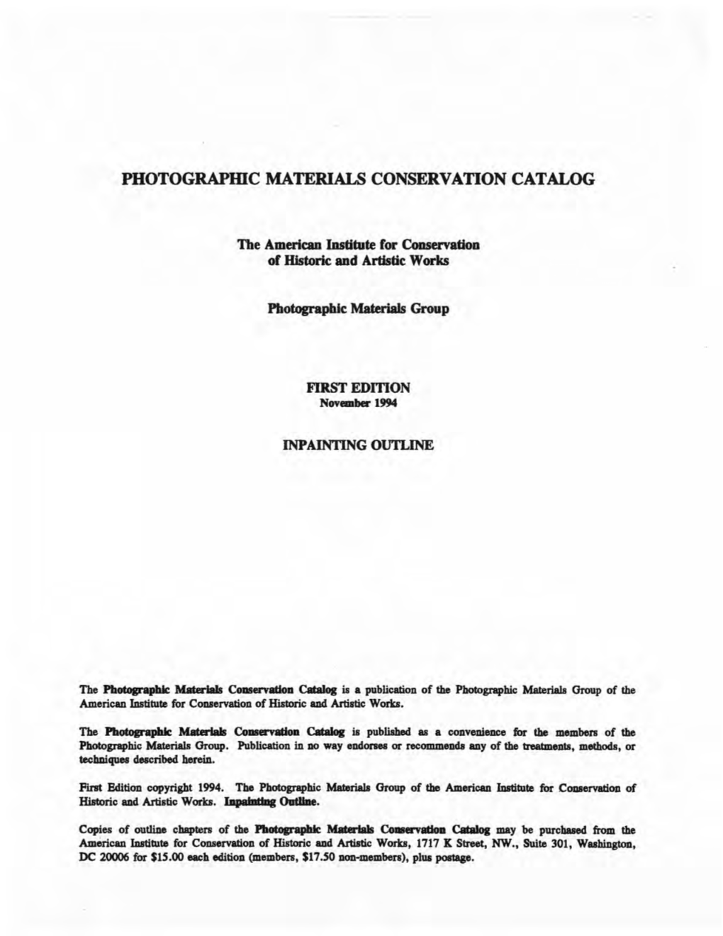 Photograpmc MATERIALS CONSERVATION CATALOG