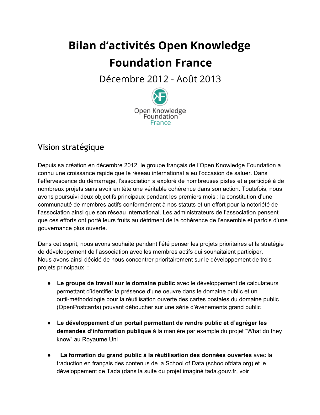 Bilan D'activités Open Knowledge Foundation France