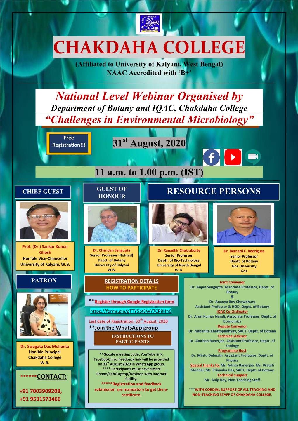 National Level Webinar Organised by Department of Botany and IQAC, Chakdaha College “Challenges in Environmental Microbiology”