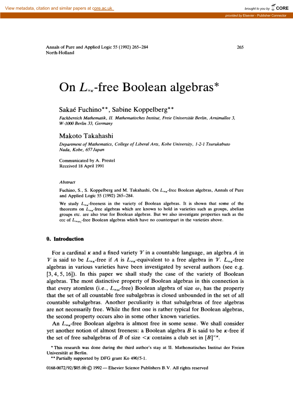 On &Free Boolean Algebras*