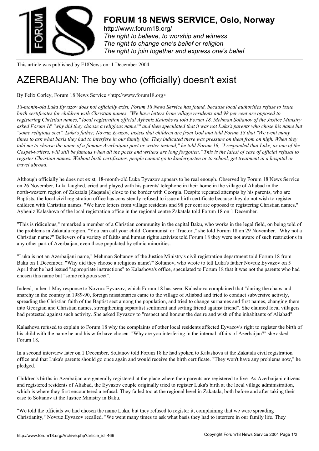 AZERBAIJAN: the Boy Who (Officially) Doesn't Exist