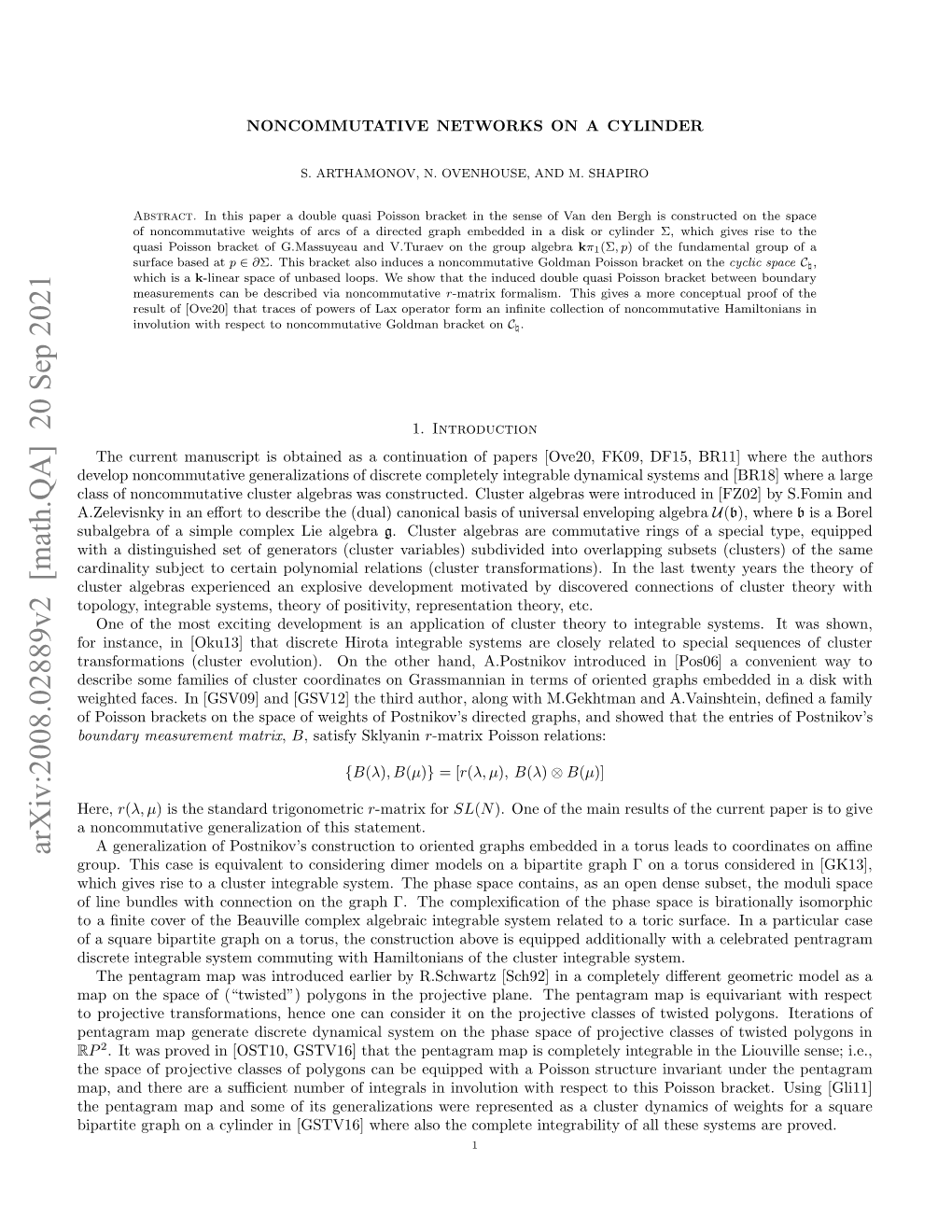 Arxiv:2008.02889V1 [Math.QA]