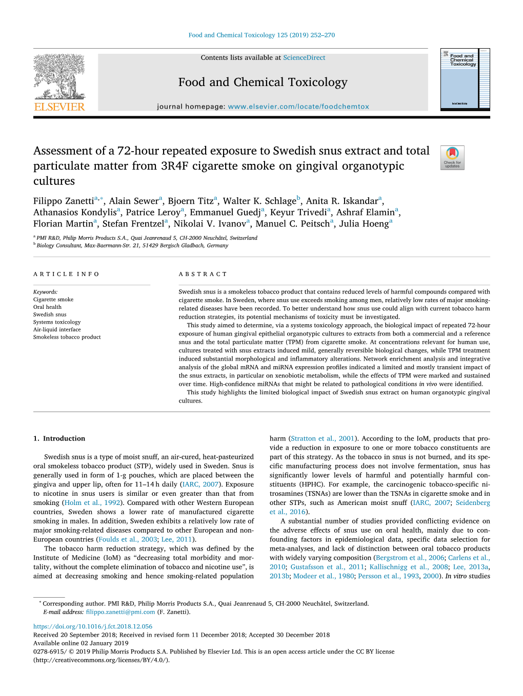 Assessment of a 72-Hour Repeated Exposure to Swedish Snus Extract