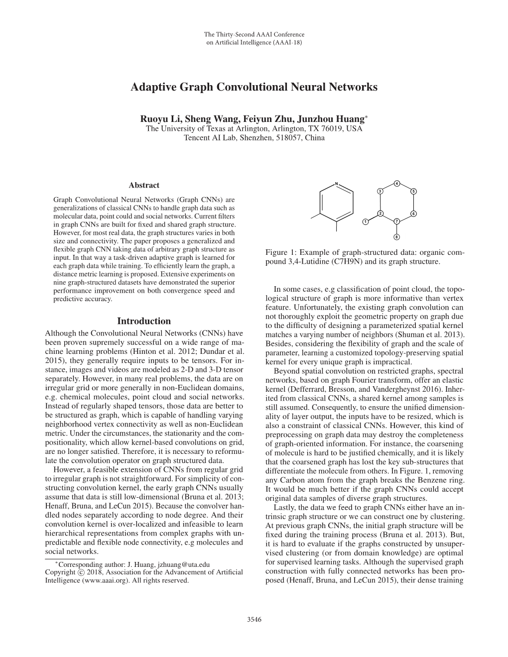 Adaptive Graph Convolutional Neural Networks