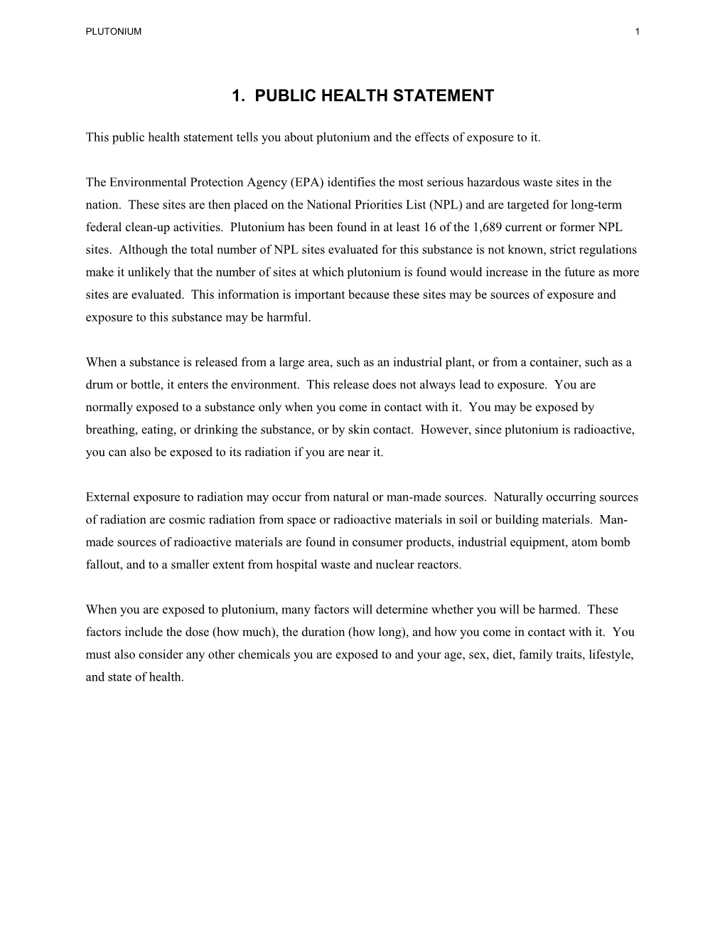 Toxicological Profile for Plutonium