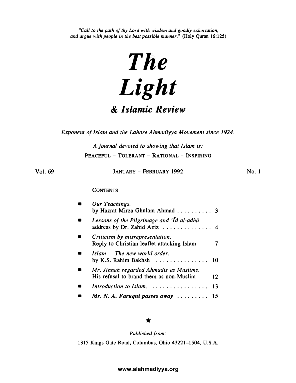 The Light & Islamic Review