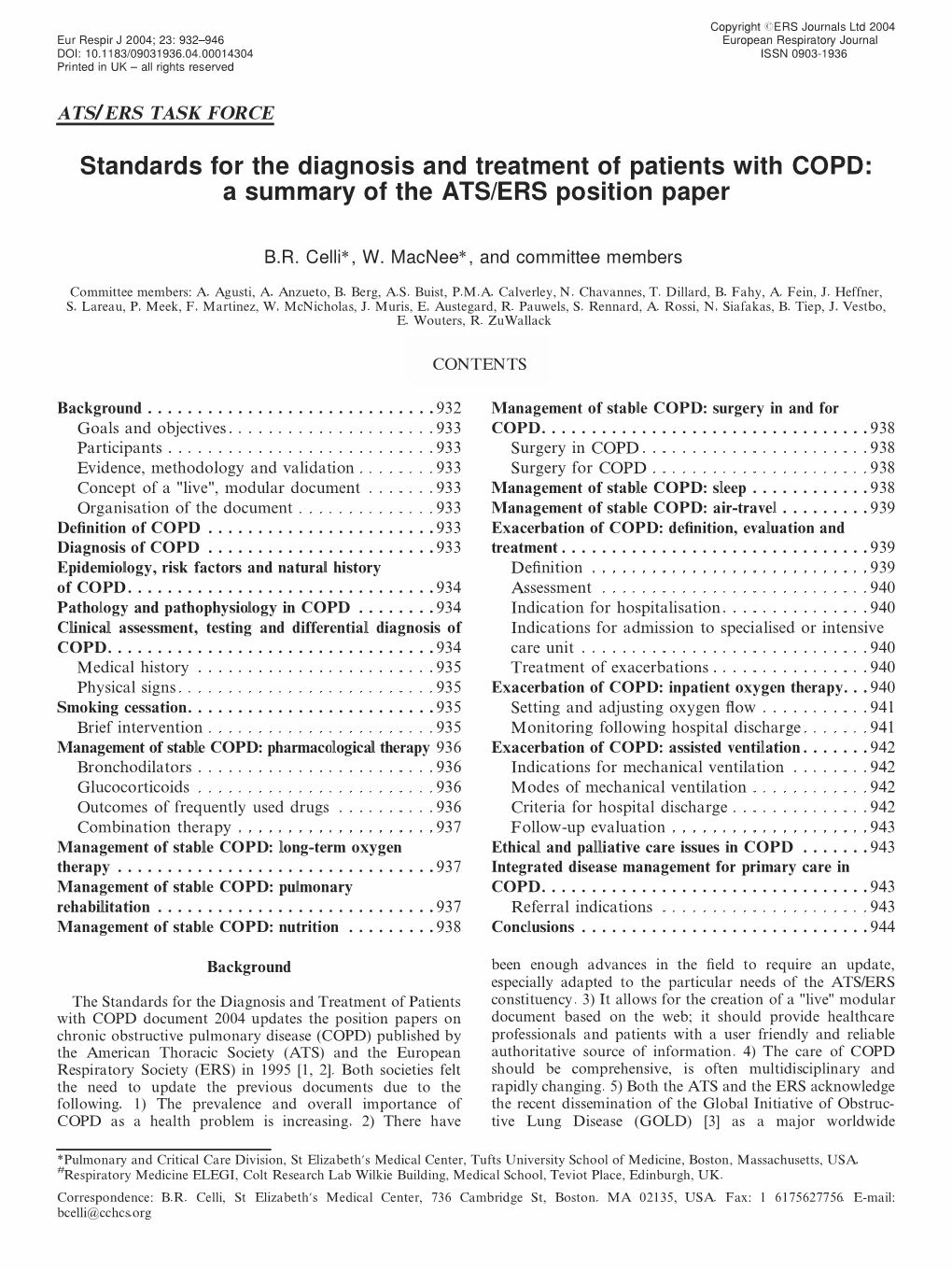 Standards for the Diagnosis and Treatment of Patients with COPD