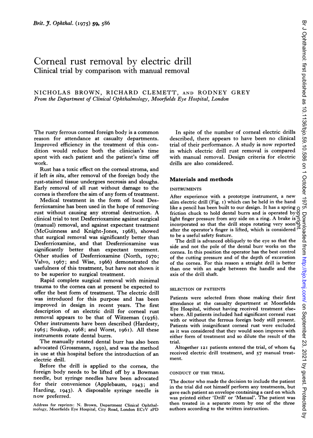 Corneal Rust Removal by Electric Drill Clinical Trial by Comparison with Manual Removal